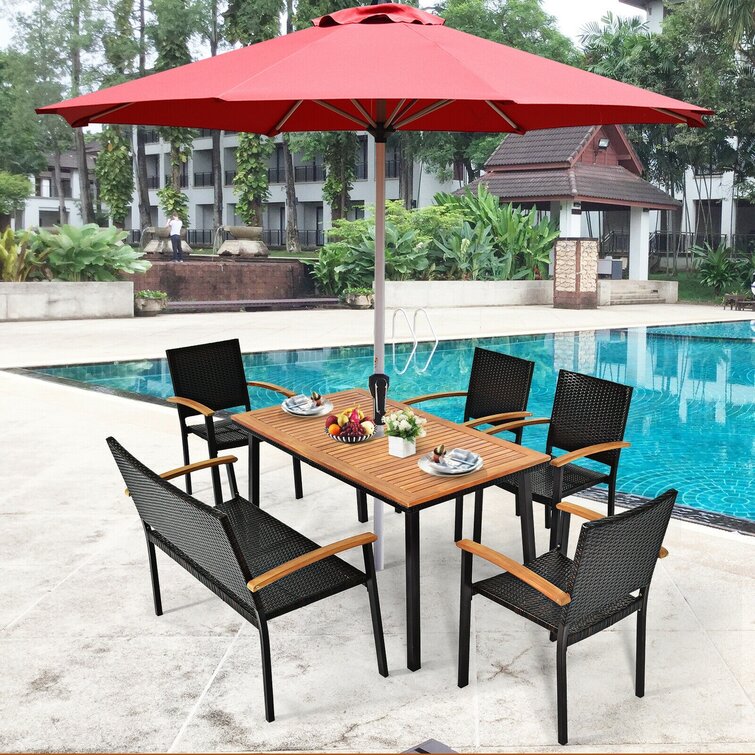 Latitude Run® 55" Patio PE Rattan Dining Table With Umbrella Hole | Wayfair